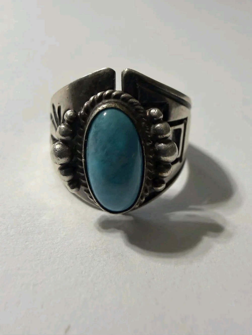 Vintage Native American Sterling Silver Turquoise Ring, Signed LP -sz.7-71/2